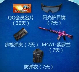 QQ会员名片+闪光护目镜+步枪弹匣+M4A1-紫罗兰+防弹衣