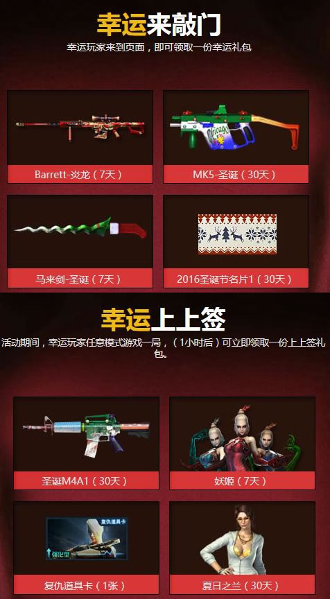 12月CF幸运上上签活动送圣诞M4A1（30天）