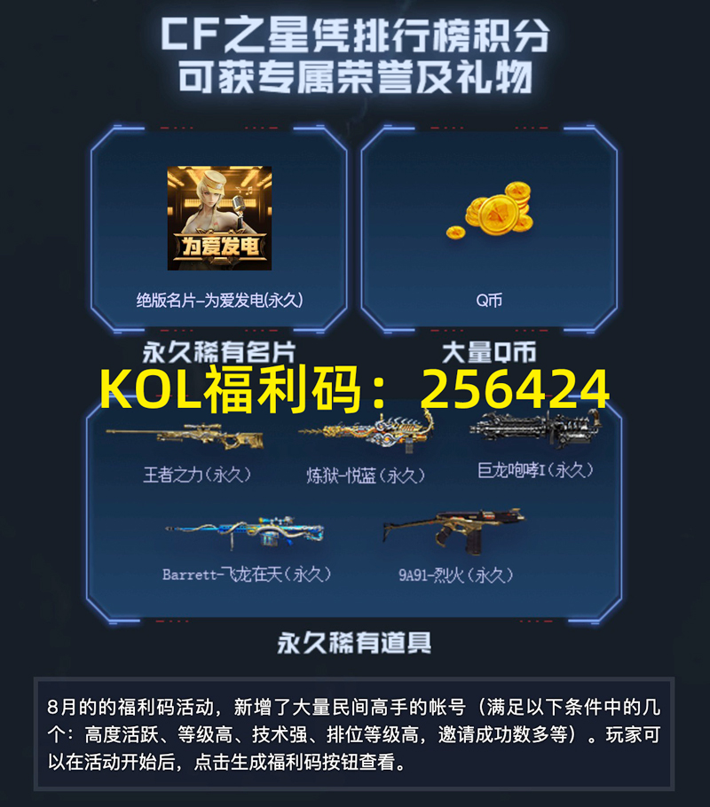 CF KOL福利码（即穿越火线KOL专属码、CFKOL邀请码）