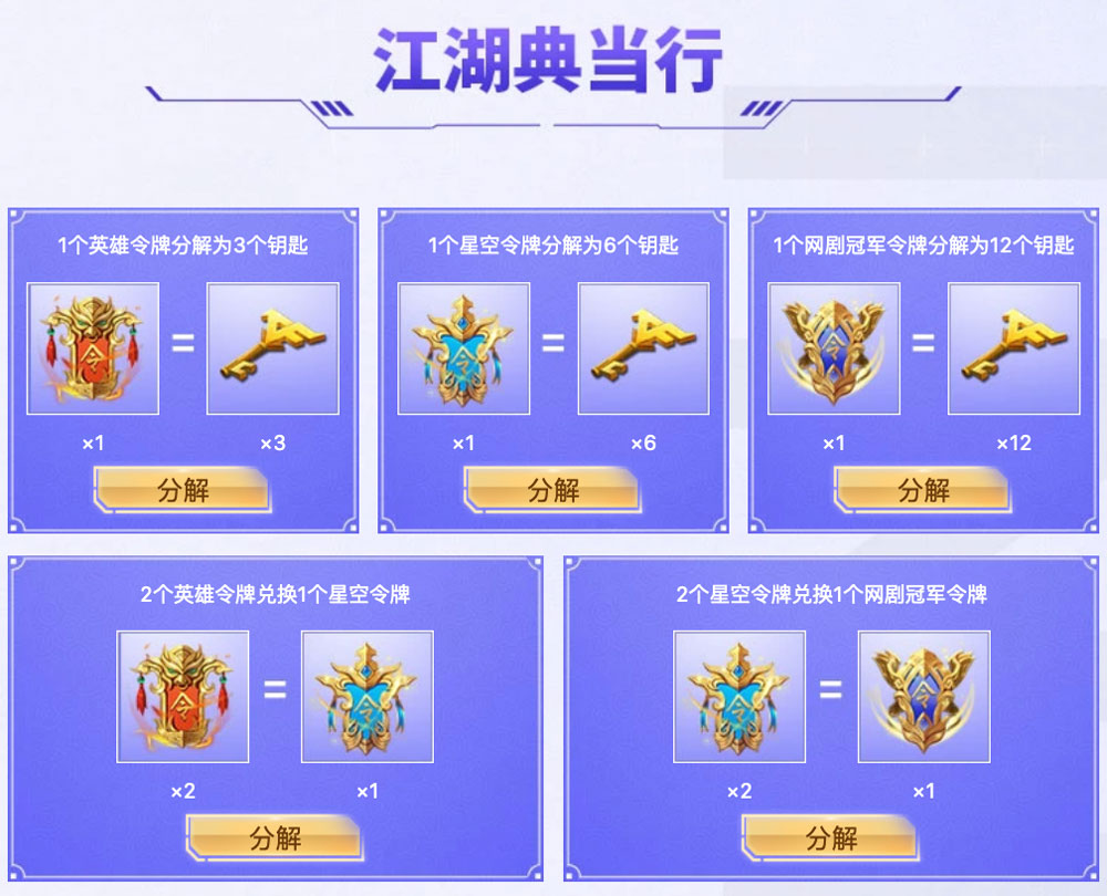网剧冠军令牌、星空令牌、江湖令牌分解
