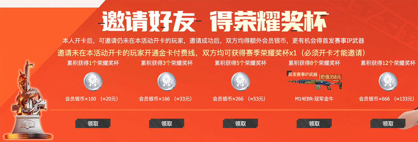 CFPL赛事通行证开卡邀请领M14EBR冠军金牛