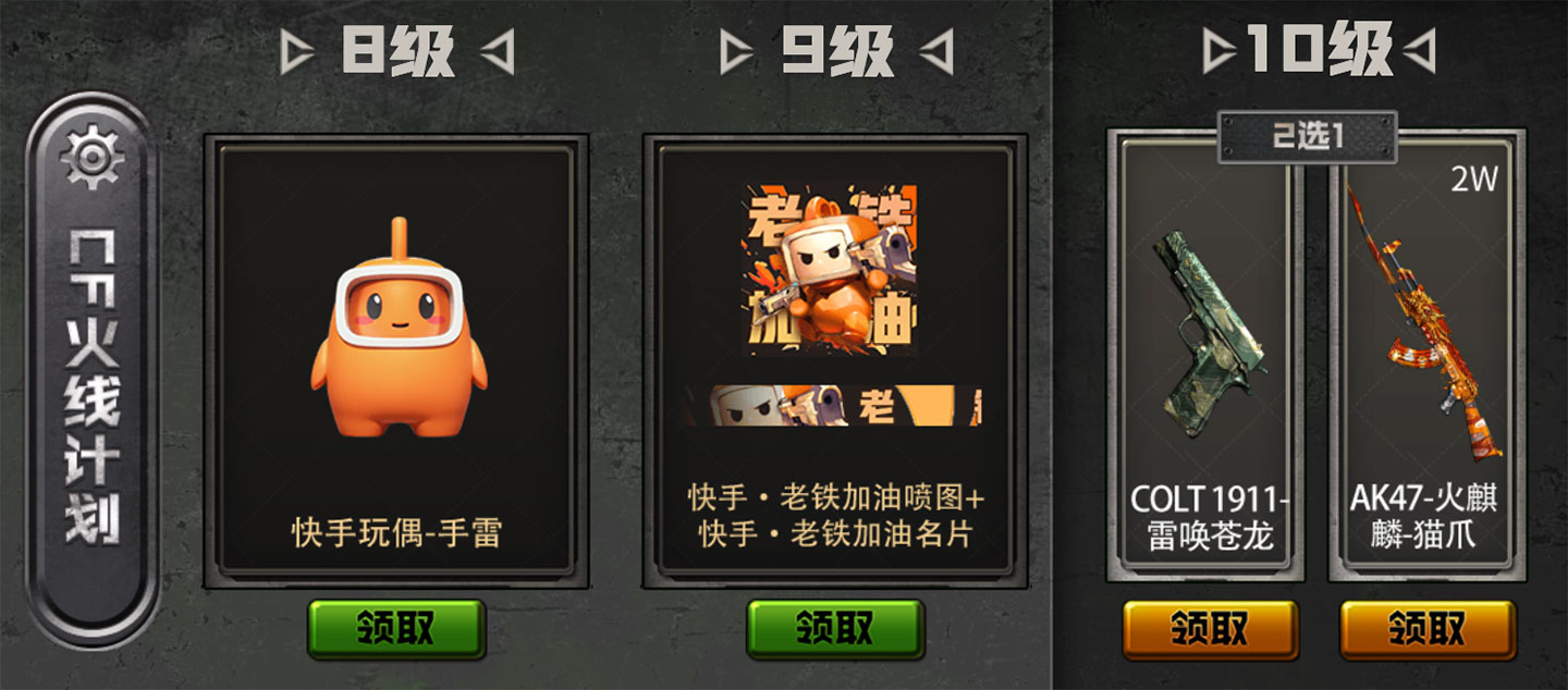 CF活动快手火线计划等级奖励