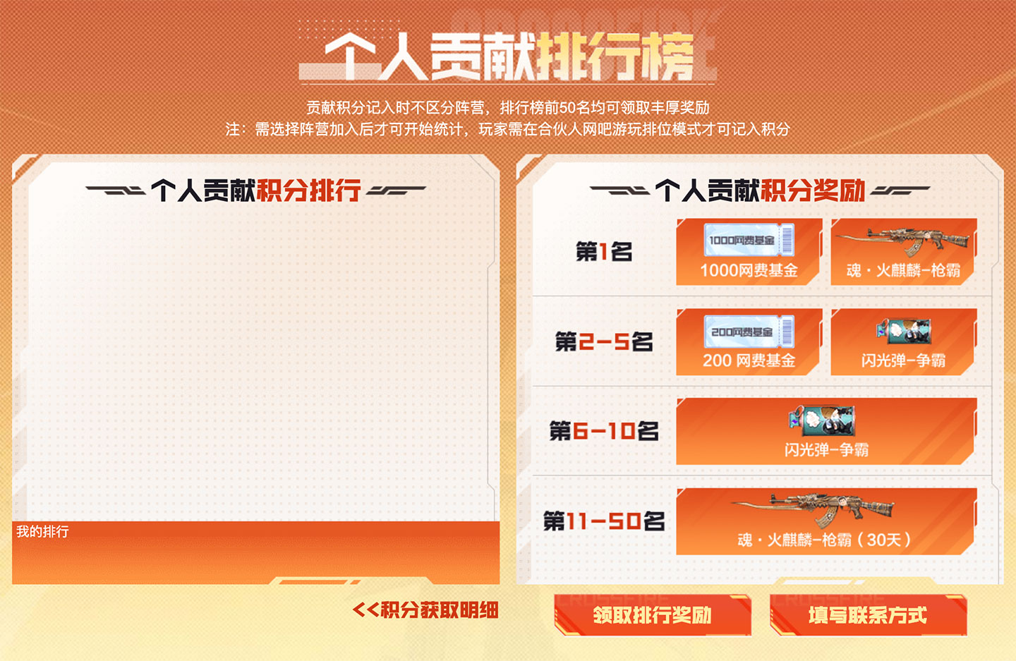 CF网吧争BA赛个人积分排行奖励
