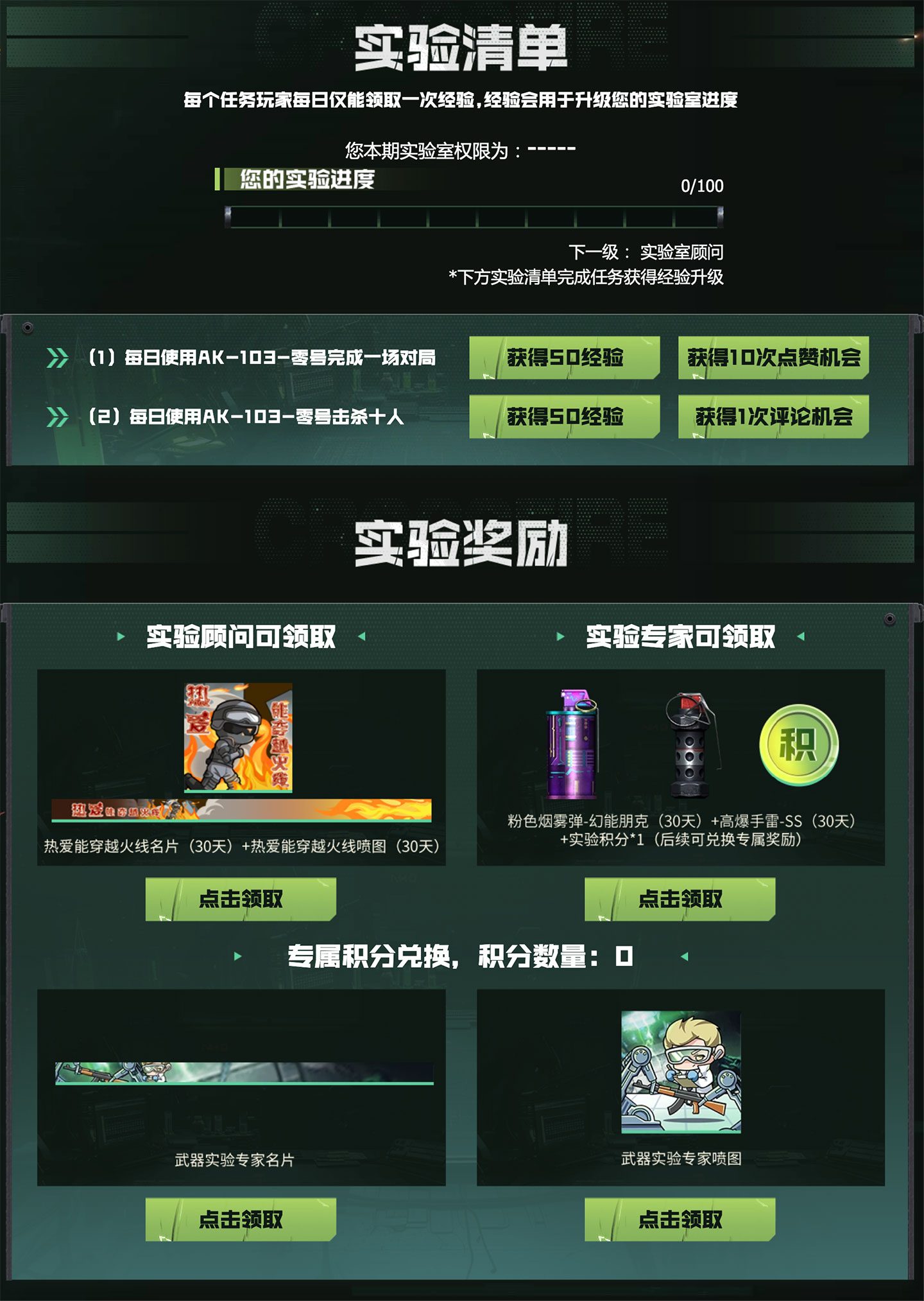 CF武器实验室实验清单