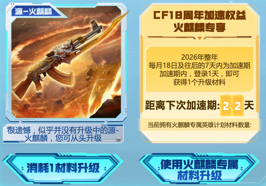 CF火麒麟升级材料 每月18号活动