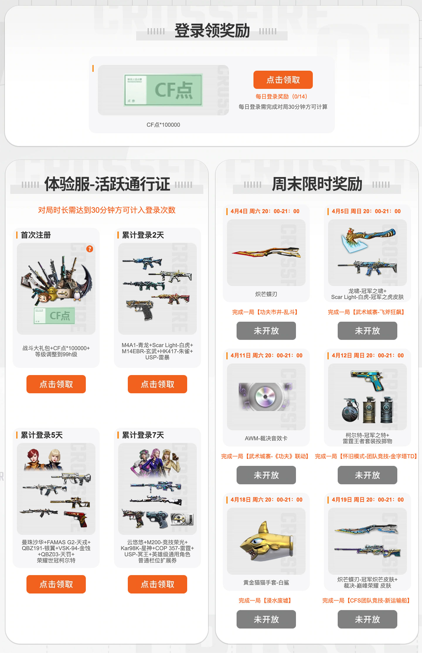 CF体验服活跃奖励