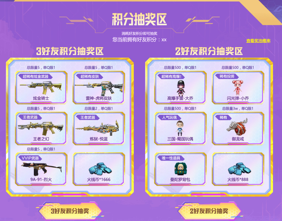 藏宝阁好友积分抽奖：炫金骑士、雷神-虎将皮肤、王者之幻